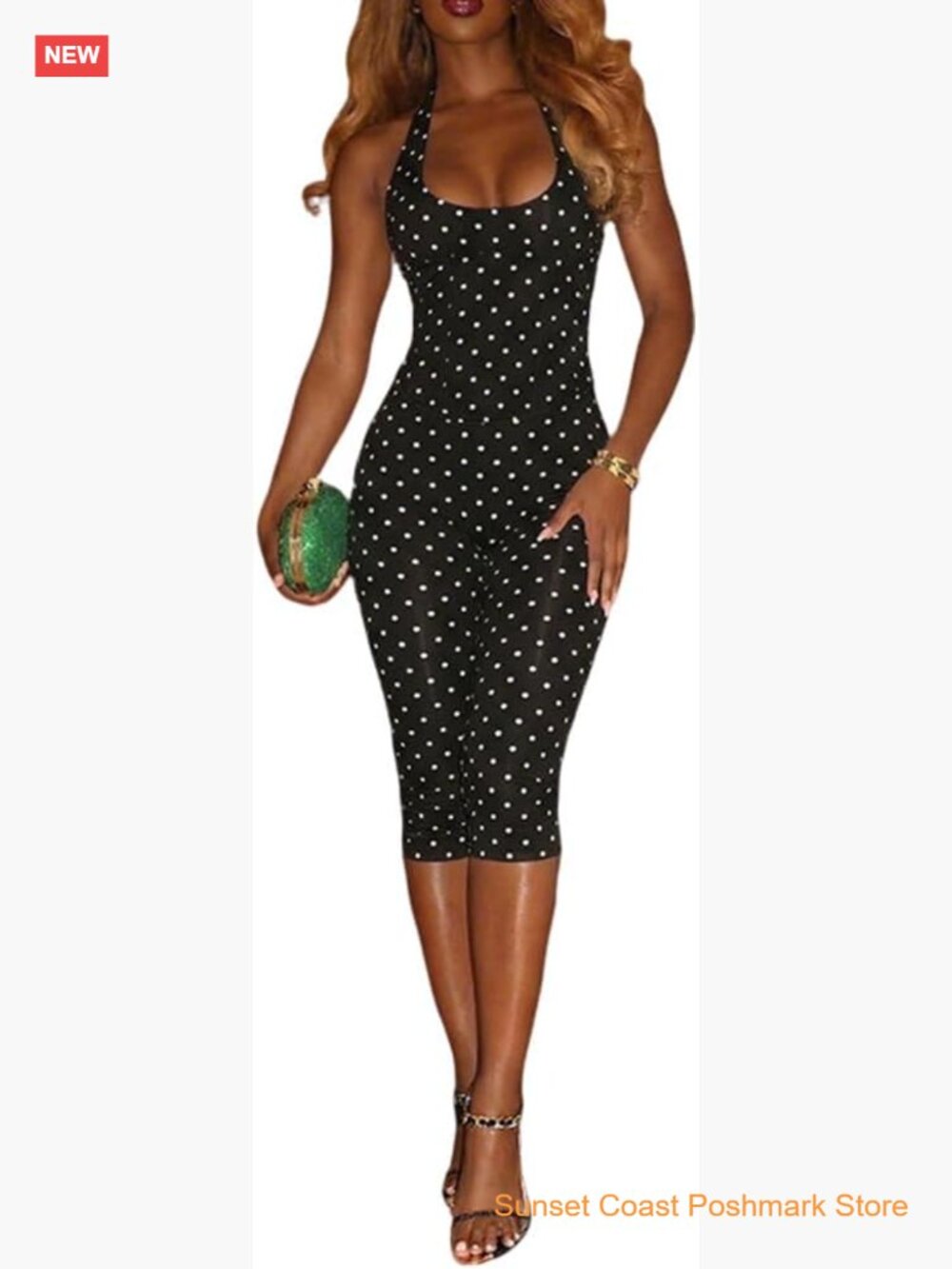 Polka Dot Two Piece Halter Top and Capri Pants Set Women Clothing